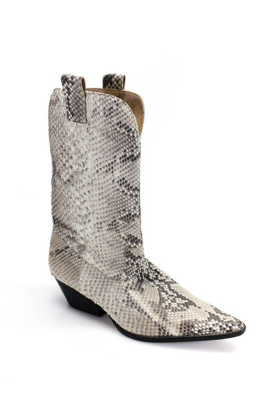 Michael Kors Womens Block Heel Pointed Toe Snakeskin Boots Gray White Size 6.5M