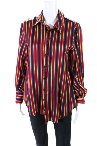 Free People Womens Striped Print Collared Button Up Blouse Top Multicolor Size S