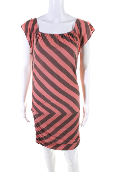 Charlotte Ronson Womens Cap Sleeve Scoop Neck Striped Dress Pink Brown Size XS