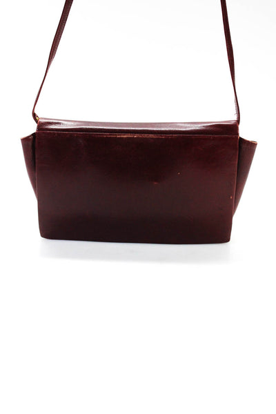 Magli Womens Flap Closure Gold Tone Solid Leather Crossbody Handbag Red