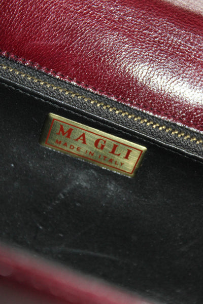 Magli Womens Flap Closure Gold Tone Solid Leather Crossbody Handbag Red