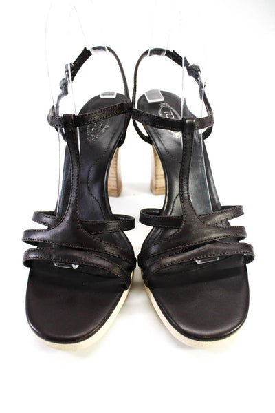 Tods Women's Block High Heel Strappy Sandals Brown Size 10