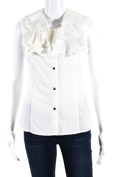 Robert Rodriguez Womens Ruffle Collared Button Down Blouse Top White Size 2