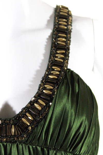 Marc Bouwer Womens V Neck Beaded Solid Silk Mini Dress Green Size 4