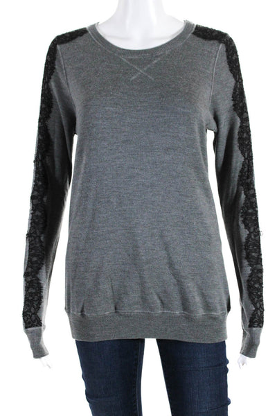 Jason Wu Womens Crew Neck Lace Trim Pullover Sweater Gray Size Extra Small