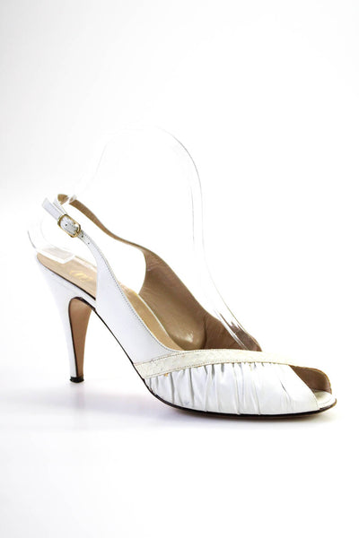 Bruno Magli Womens Peep Toe Slingback Stiletto Sandals White Leather Size 8.5