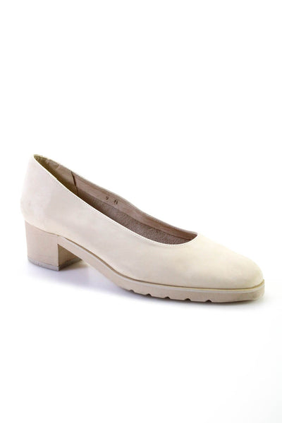 Andre Assous Womens Nubuck Leather Mid Heel Slip On Pumps Ivory Size 9 Narrow