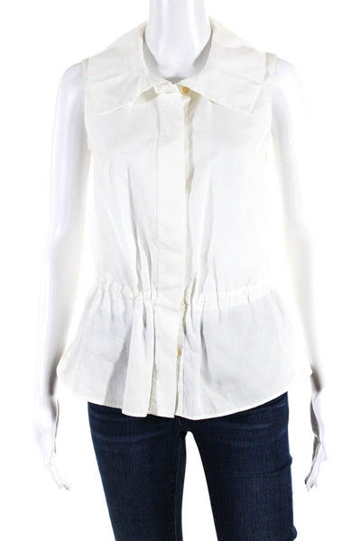 Akris Punto Womens Cotton Sleeveless Collared Button Up Blouse Top White Size 6