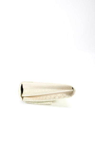 Designer Womens Detachable Strap Crocodile Skin Clutch Handbag White
