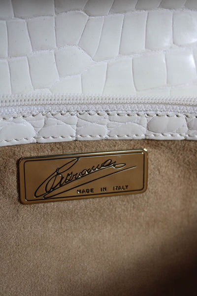 Designer Womens Detachable Strap Crocodile Skin Clutch Handbag White