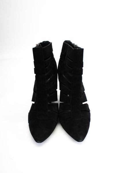 Stuart Weitzman Womens Side Zip Cut Out Airliner Booties Black Suede Size 9.5M