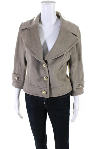 Etcetera Womens Button Down Cropped Jacket Beige Wool Size 6