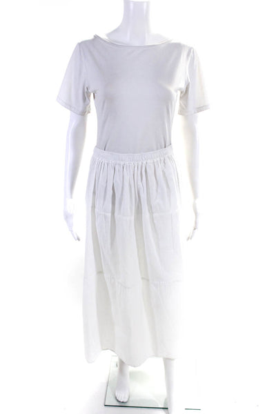 Hartford Womens Cotton Elastic Waist A-Line Maxi Skirt White Size 1