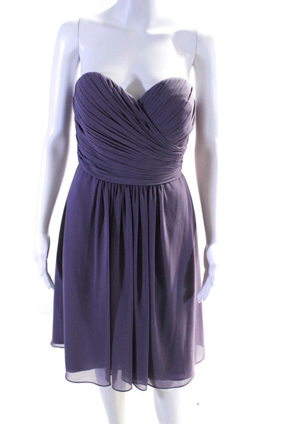 Bill Levkoff Womens Ruched Empire Waist Strapless Dress Purple Size 8