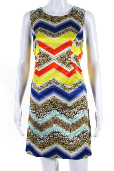 Milly Womens Multicolor Printed Crew Neck Sleeveless Shift Dress Size 8