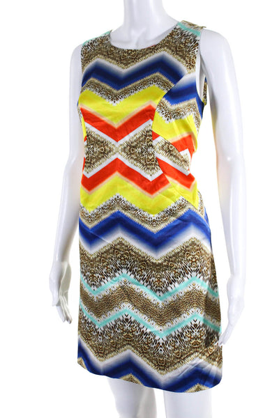 Milly Womens Multicolor Printed Crew Neck Sleeveless Shift Dress Size 8