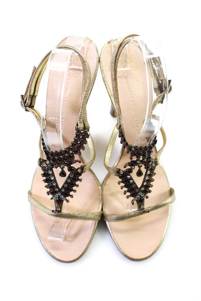 Giuseppe Zanotti Design Womens Gold Beaded Ankle Strap Sandals Shoes Size 10