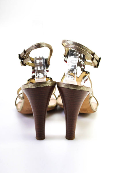 Giuseppe Zanotti Design Womens Gold Beaded Ankle Strap Sandals Shoes Size 10