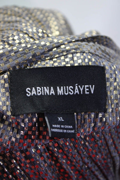 Sabina Musayev Womens V Neck Metallic Checkered Midi Dress Gold Size XL