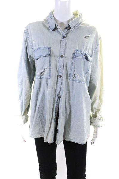 Rails Womens Collared Solid Cotton Button Down Blouse Top Blue Size Medium