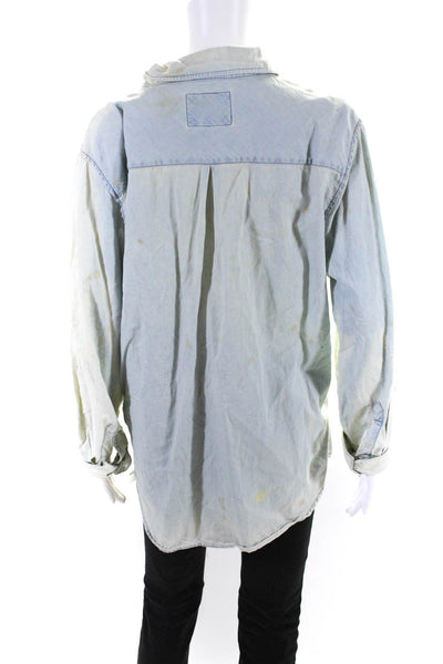 Rails Womens Collared Solid Cotton Button Down Blouse Top Blue Size Medium