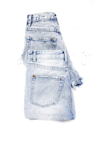 UNIF Womens Light Wash Distressed Zip High Waist Mini Shorts Blue Size 24 Lot 2