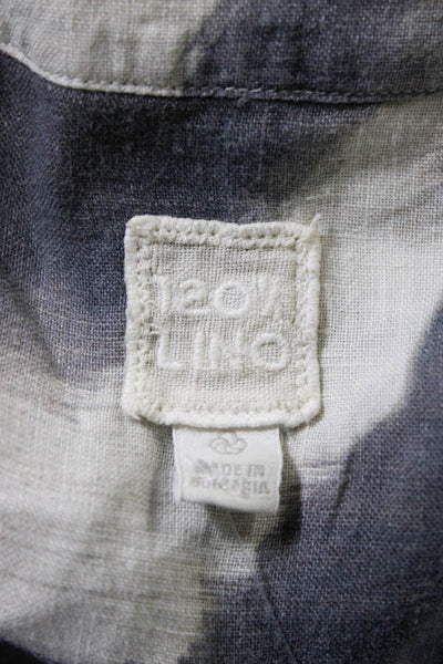 120% Lino Womens Beaded V Neck Brush Stroke Tunic Blouse Gray White Size IT 44