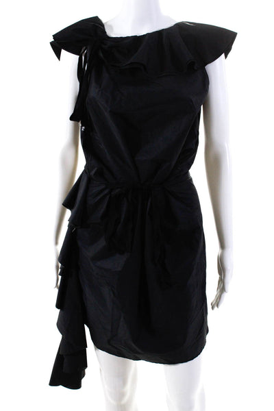 Akris Punto Womens Sleeveless Ruffle Poplin Sheath Dress Black Size 8