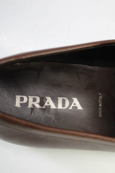 Prada Mens Square Toe Leather Loafers Brown Size 8