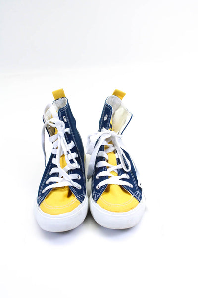 SKICKS Womens Lace Up Colorblock High Top M Sneakers Blue Yellow Canvas Size 7