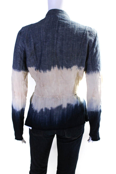 Illia Womens Long Sleeve Blouse Blue Beige Cotton Size 6