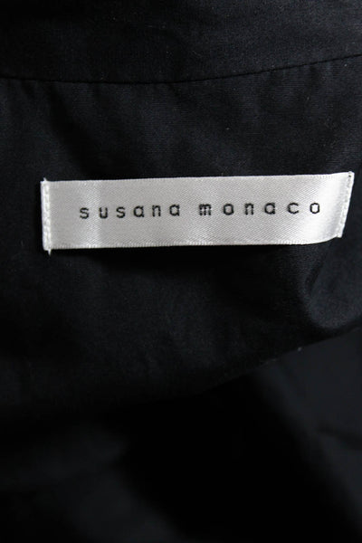 Susana Monaco Womens Button Down Wrap Jacket Black Cotton Size 4