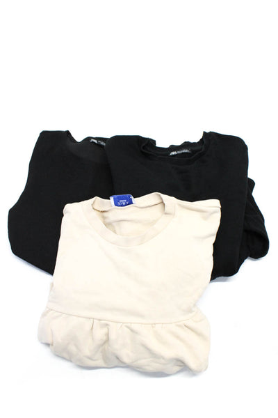 Zara Womens Scoop Neck Solid Tee Shirt Sweaters Black Beige Size S/L Lot 3