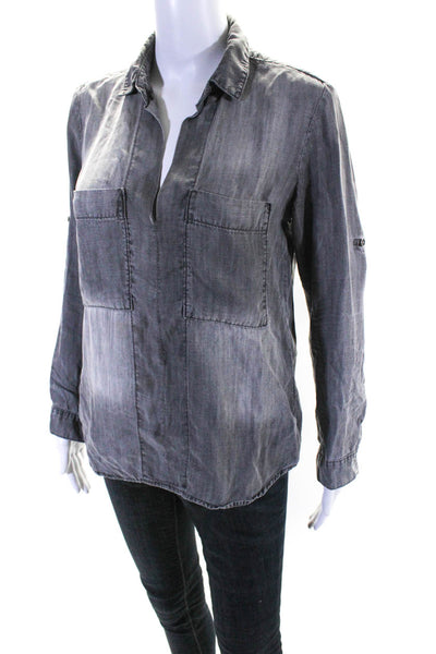 Cloth and Stone Womens Chambray Long Sleeve Blouse Black Size Small
