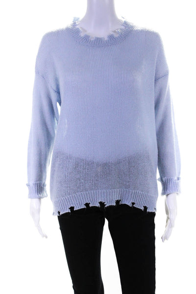 Hashttag Womens Distressed Hem Oversize Crew Neck Sweater Blue Size Medium