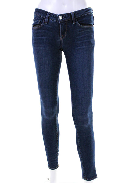 L Agence Womens Zip Front Solid Dark Wash Cotton Skinny Jeans Blue Size 25