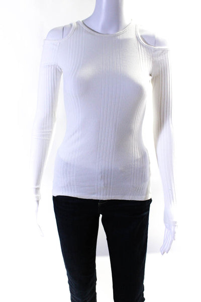 Frame Womens Crew Neck Cold Shoulder Sweater White Cotton Blend Size Small