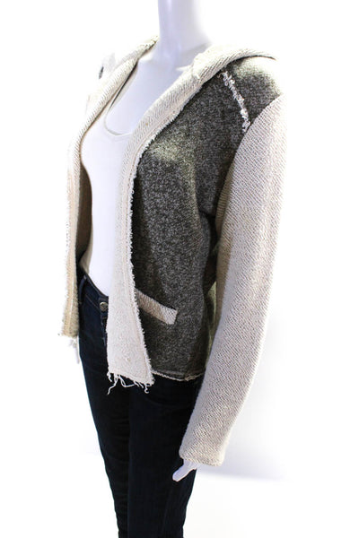 Drew Womens Cotton Knit Two Tone Hooded Cardigan Gray Size M