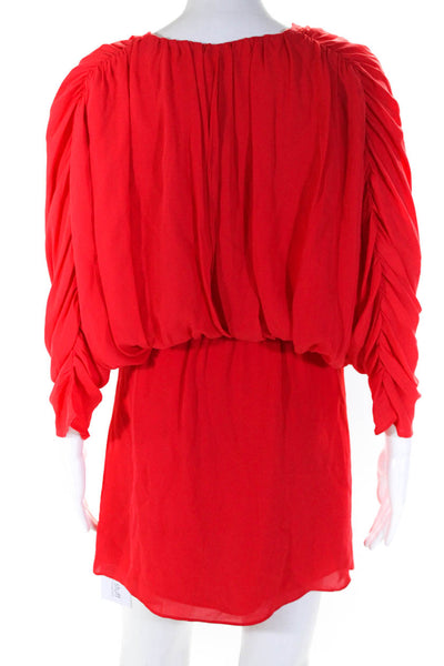 Parker Womens V Neck Ruched Long Sleeve Silk Midi Dress Red Size Small