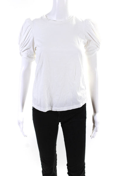 A.L.C. Womens Cotton Puffed Short Sleeve T-Shirt White Size S