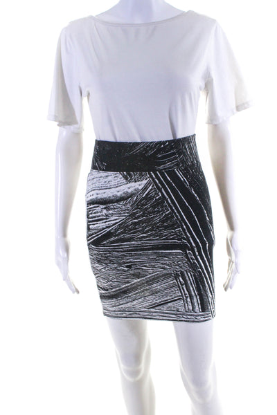 Helmut Lang Womens Abstract Jersey Pencil Skirt Black White Size Petite