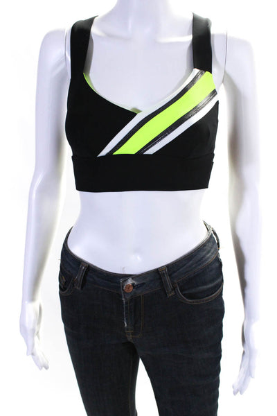 Designer Women's V-Neck Stripe Sport Bra Black Size 00