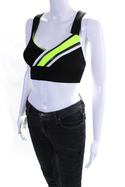 Designer Women's V-Neck Stripe Sport Bra Black Size 00