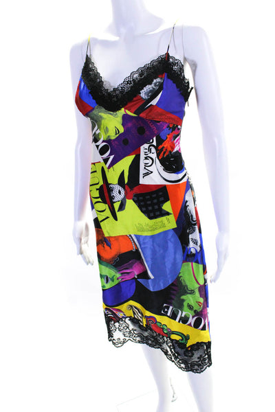 Versace Tribute Vogue SS 1991 Graphic Midi Camisole Slip Dress Multi Size IT 36