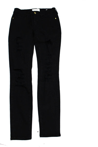 Frame Denim Womens Zipper Fly Mid Rise Distressed Skinny Jeans Black Size 25