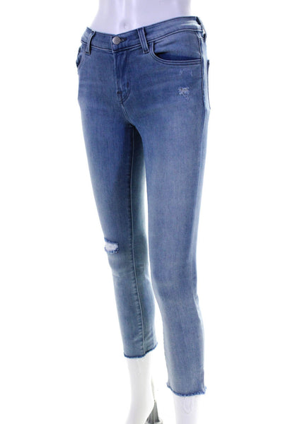 J Brand Womens Cotton Mid-Rise Distressed Straight Leg Jeans Blue Size 25