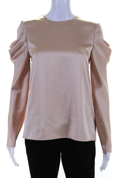 Tibi Womens Round Neck Layered Shoulder Long Sleeve Blouse Top Pink Size 0