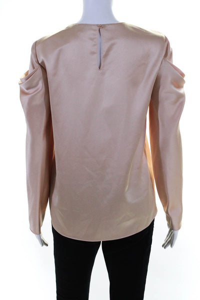 Tibi Womens Round Neck Layered Shoulder Long Sleeve Blouse Top Pink Size 0