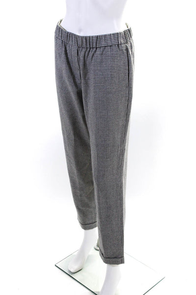 Peserico Womens Gray Wool Plaid High Rise Pull On Straight Leg Pants Size 40