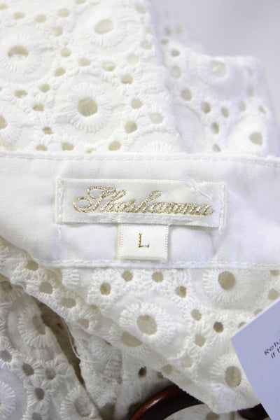 Shoshanna Womens White Embellished V-Neck Short Sleeve Shift Dress Size L